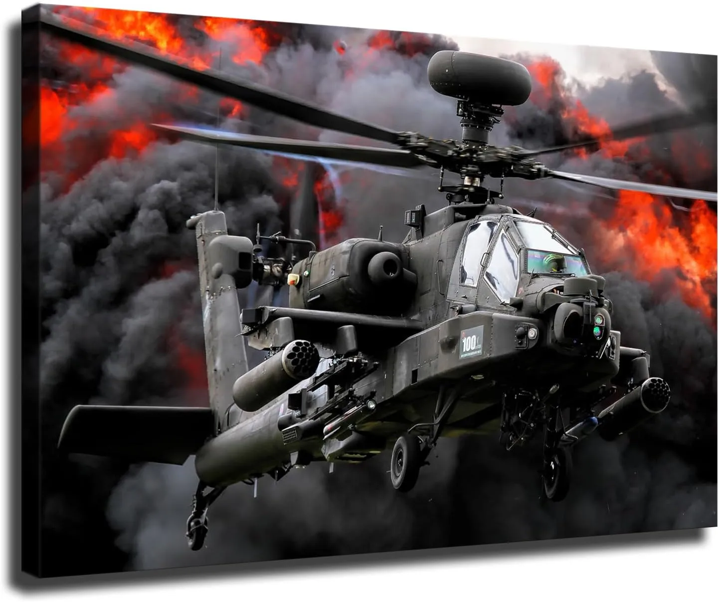 HD canvas print- AH-64 Apache Attack Helicopter US Army Aircraft Military Retro Photography Picture Aviation poster wall art creative decoration suitable for living room office kitchen home decoration (16x24inch-Farmed)