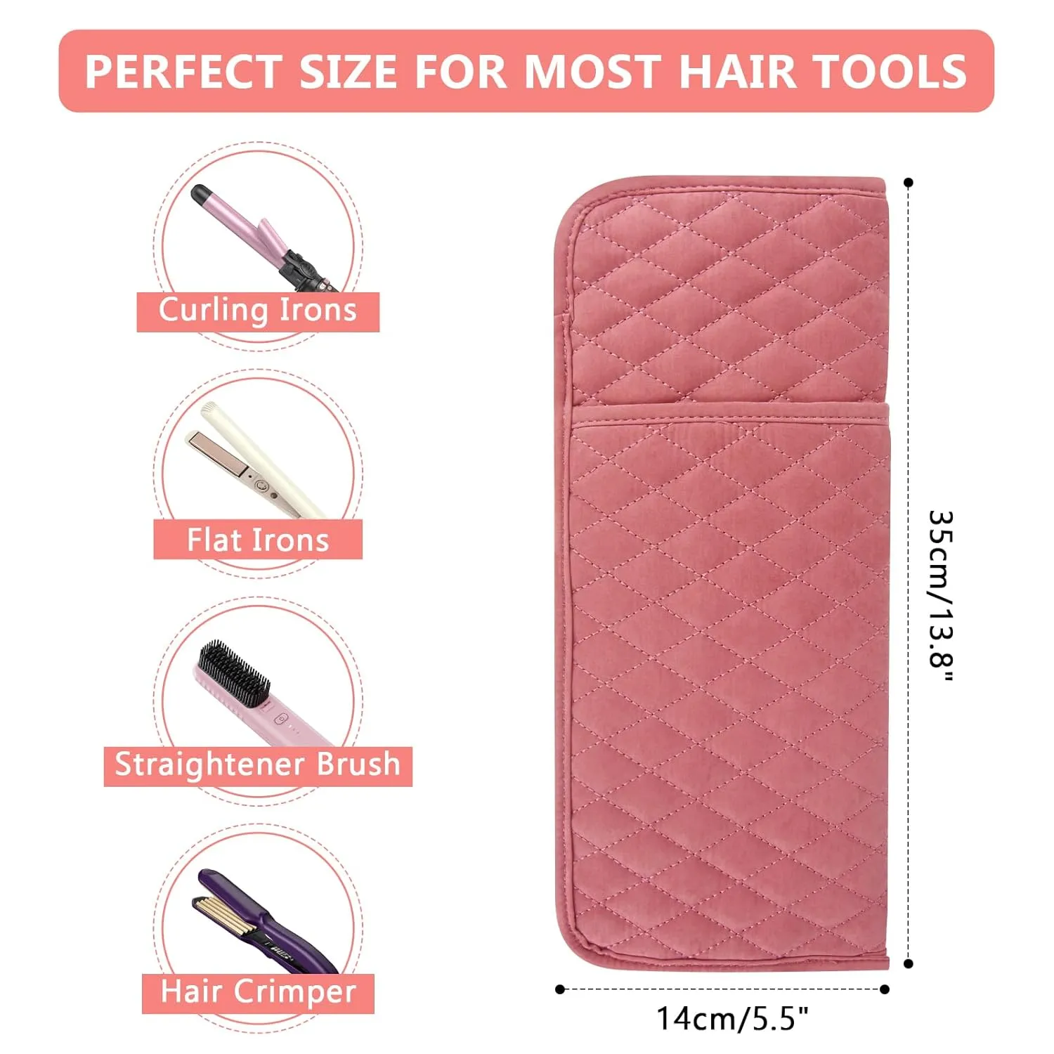 Heat Resistant Hair Tools Travel Bag Portable Hot Tools Organizer Cover Pouch for Curling Iron, Flat Iron, Hair Straightener and Other Styling Tools(13.8" x 5.5")