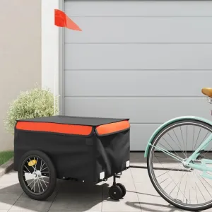 Heavy-Duty Bike Trailer for Easy Transportation, Sturdy Iron Construction, High Load Capacity, Black and Orange