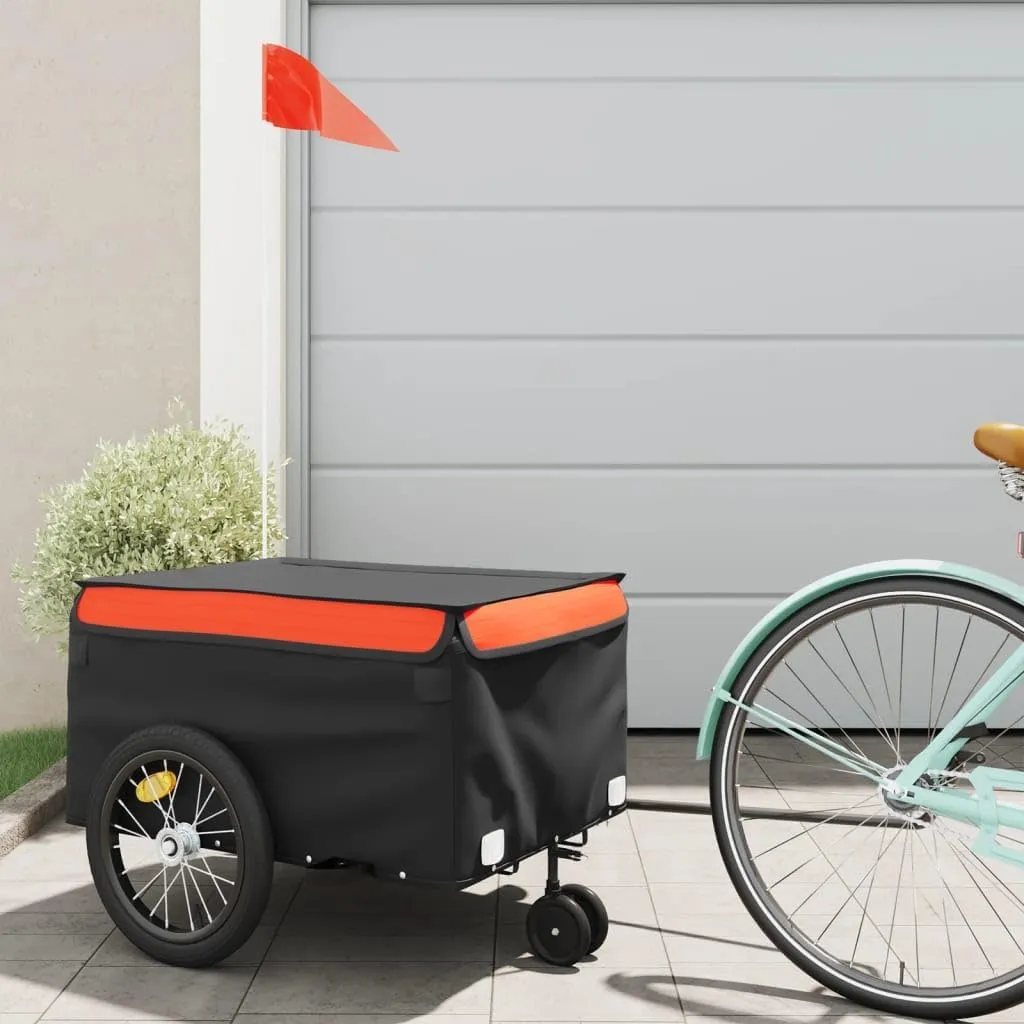 Heavy-Duty Bike Trailer for Easy Transportation, Sturdy Iron Construction, High Load Capacity, Black and Orange