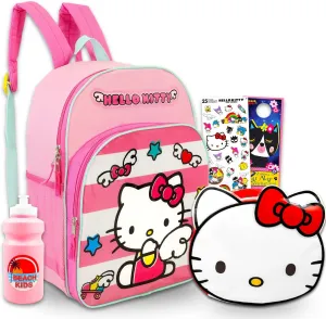 Hello Kitty Backpack with Lunch Box Set - Bundle with 16" Sanrio School Bag, Lunch Bag, Water Bottle, Stickers, More | Hello Kitty Backpack and Lunchbox