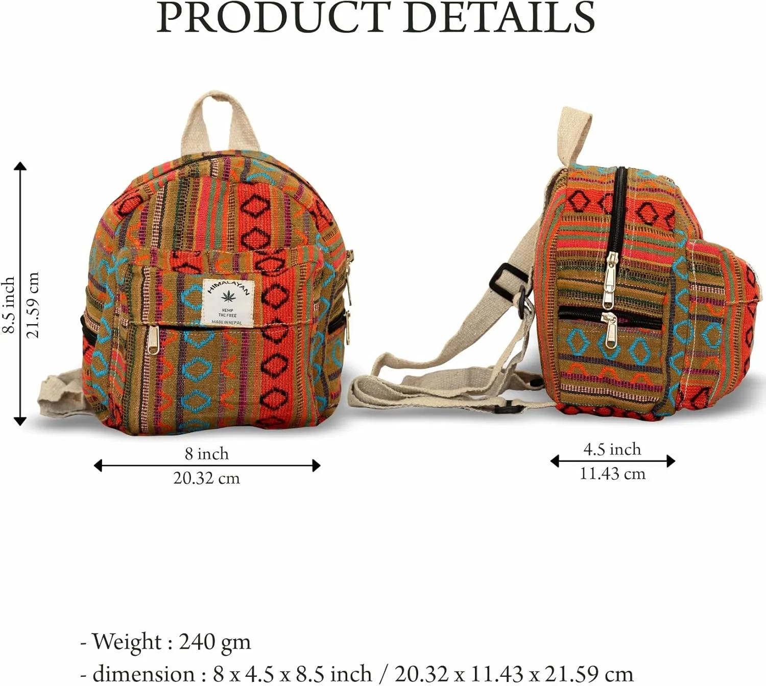 Hemp Mini Backpack for women Adjustable shoulder strap Mini Bag Washable Lightweight Casual Daypack (Orange)