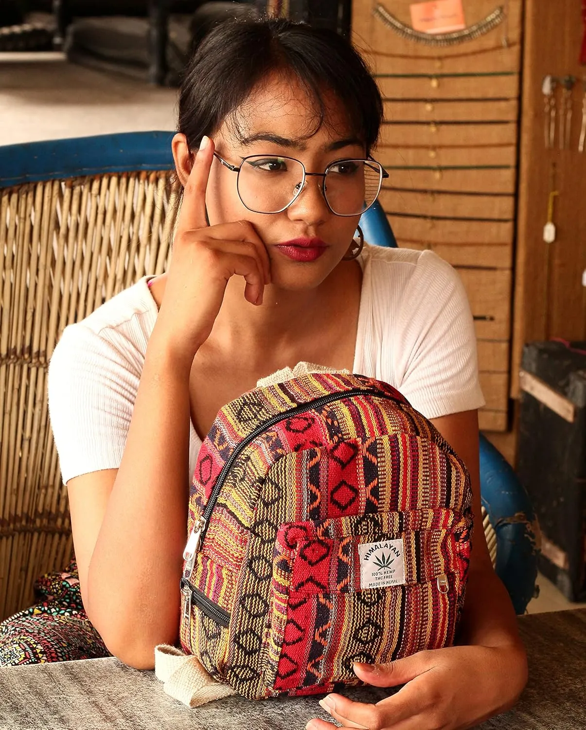 Hemp Mini Backpack for women Adjustable shoulder strap Mini Bag Washable Lightweight Casual Daypack (Orange)