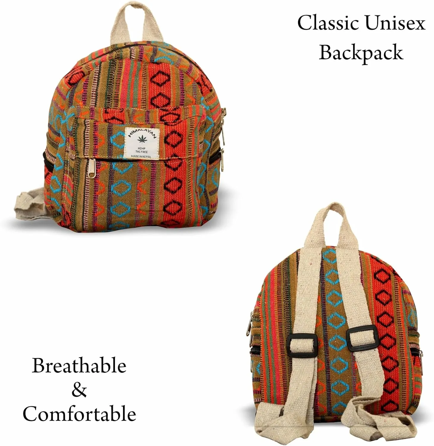 Hemp Mini Backpack for women Adjustable shoulder strap Mini Bag Washable Lightweight Casual Daypack (Orange)