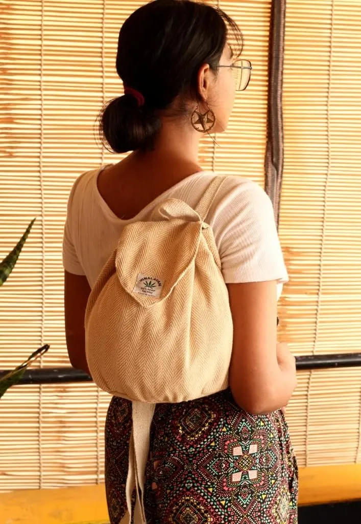 Hemp small bag for women Girls Light Weight Eco Friendly Small cute backpack Bag for everyday lives (Beige)