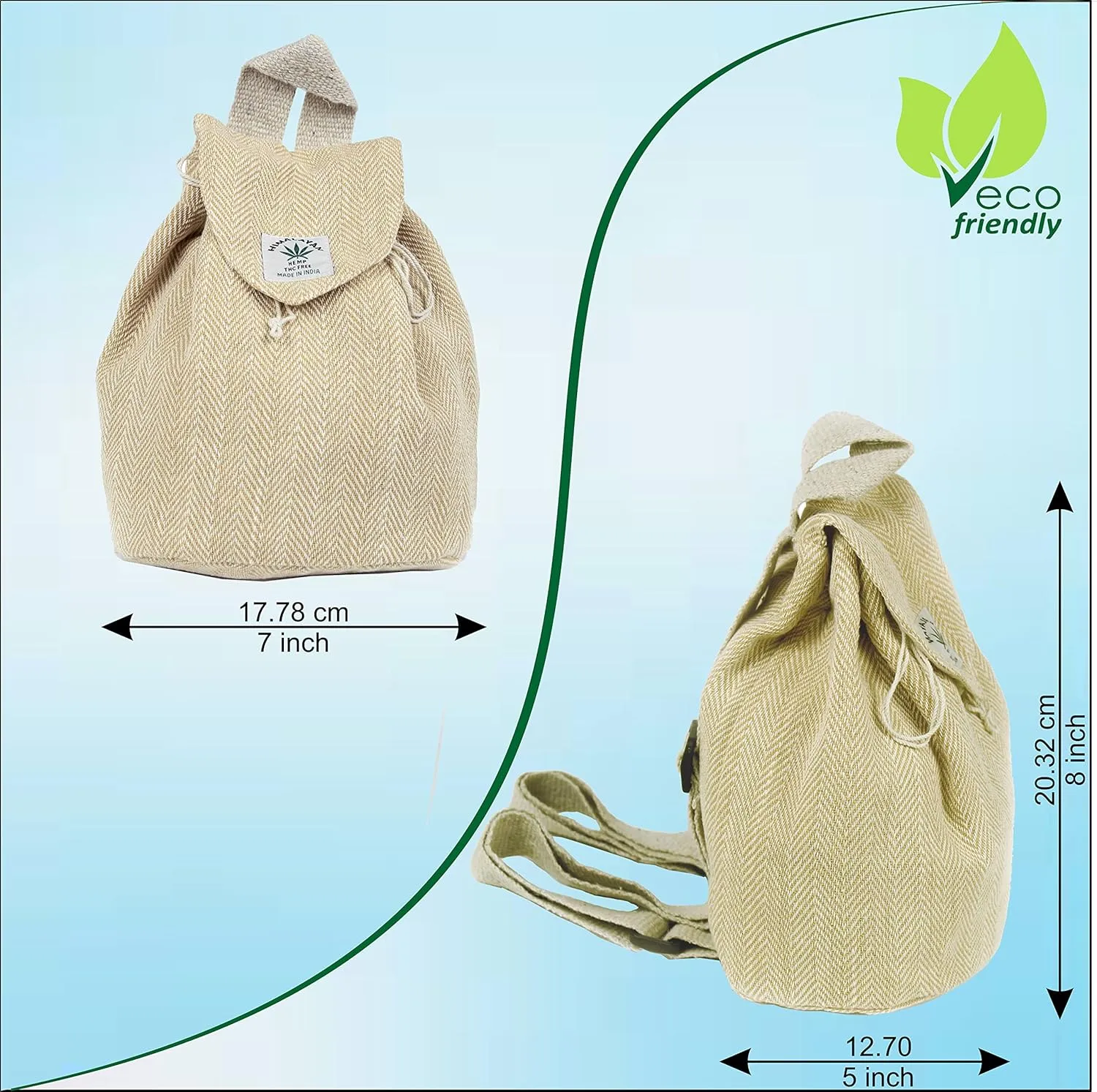 Hemp small bag for women Girls Light Weight Eco Friendly Small cute backpack Bag for everyday lives (Beige)