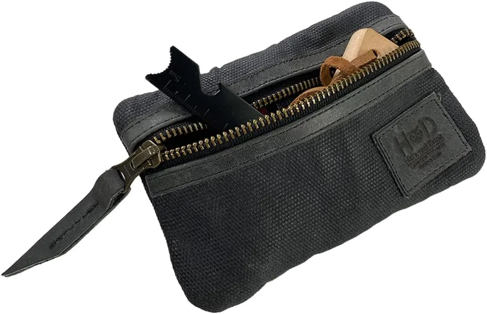 Hide & Drink, Multi-Tool Pocket Pouch, Compact Multipurpose EDC Zippered Bag, Mini Camping Tool Case, Waxed Canvas, Knife Holster, Handmade Slim Organizer