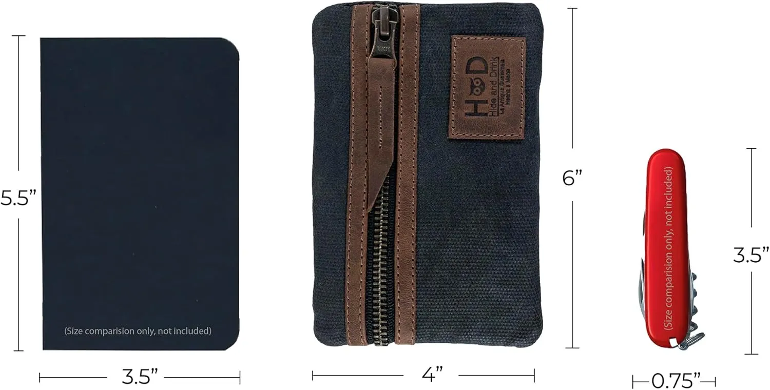 Hide & Drink, Multi-Tool Pocket Pouch, Compact Multipurpose EDC Zippered Bag, Mini Camping Tool Case, Waxed Canvas, Knife Holster, Handmade Slim Organizer