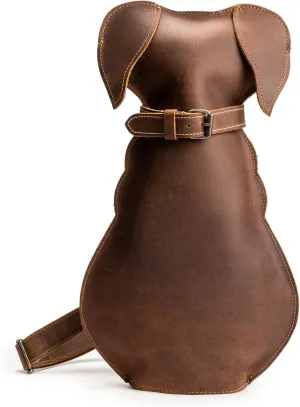 Hide & Play, Dog-Shaped Backpack, Pet Lover Accessory, Crossbody Bag, Travel Backpack, Full Grain Leather, Handmade, Bourbon Brown