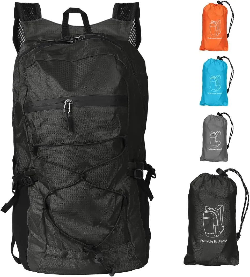 Hiking Backpack Ultra Lightweight Packable Water Resistant for Travel Camping Outdoor Hiking Daypack Foldable Backpack for Men Women(Black)
