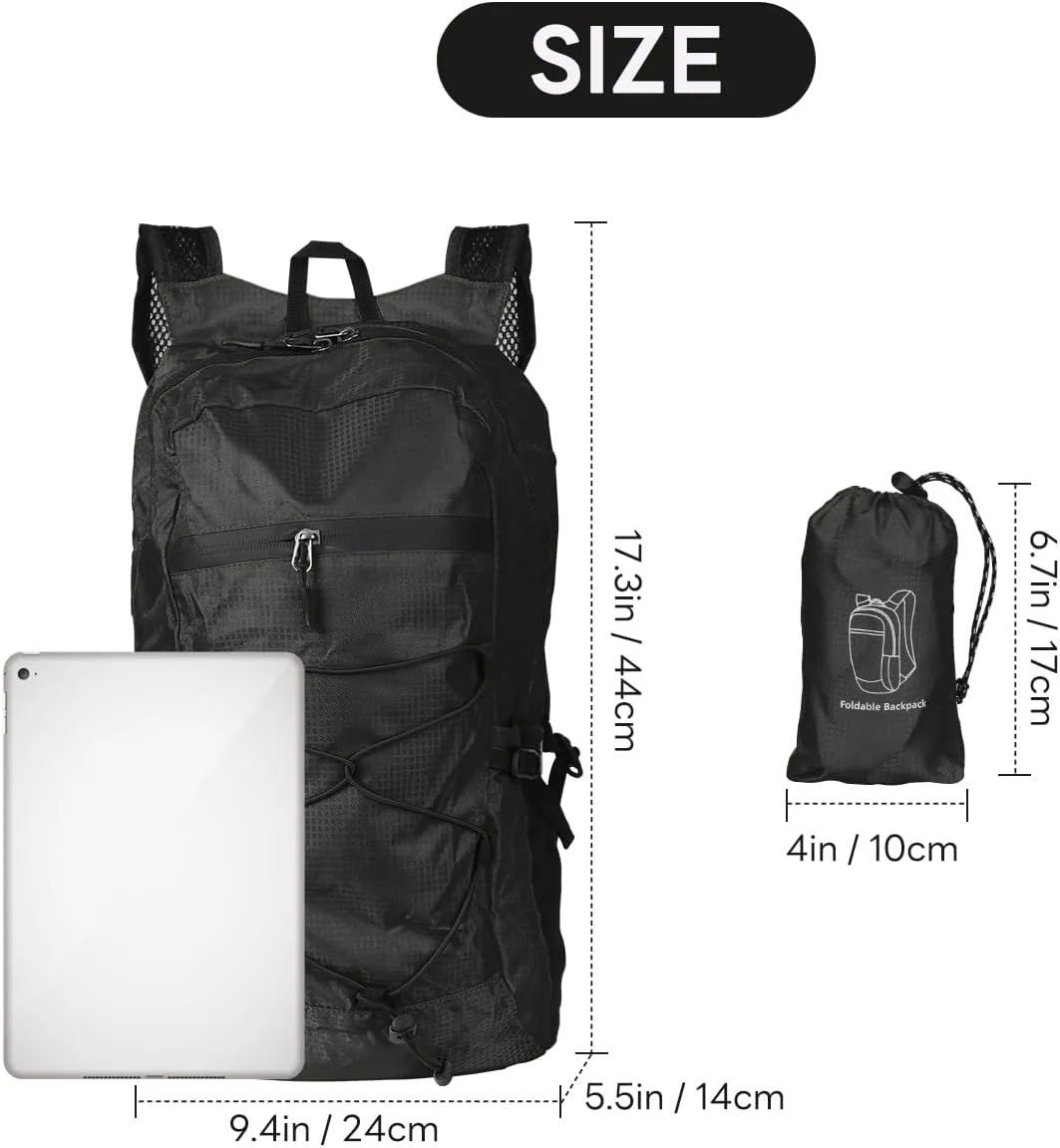 Hiking Backpack Ultra Lightweight Packable Water Resistant for Travel Camping Outdoor Hiking Daypack Foldable Backpack for Men Women(Black)