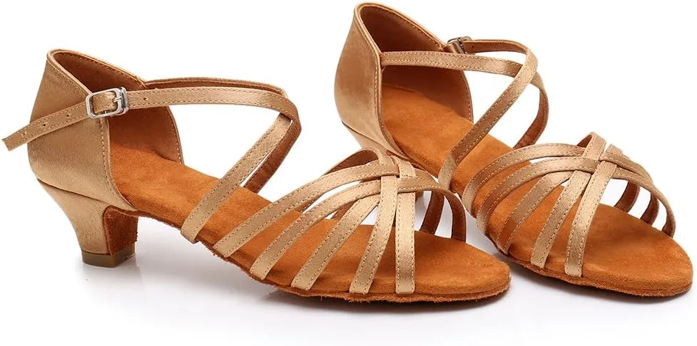 HIPPOSEUS Girls' Standard Latin Dance Shoes Open Toe Ballroom Dance Shoes Low Heel,Model WHXGG