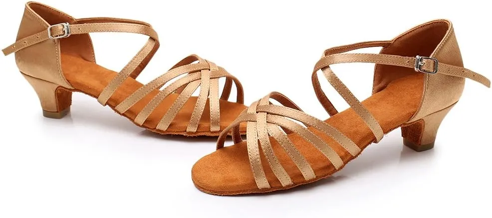 HIPPOSEUS Girls' Standard Latin Dance Shoes Open Toe Ballroom Dance Shoes Low Heel,Model WHXGG