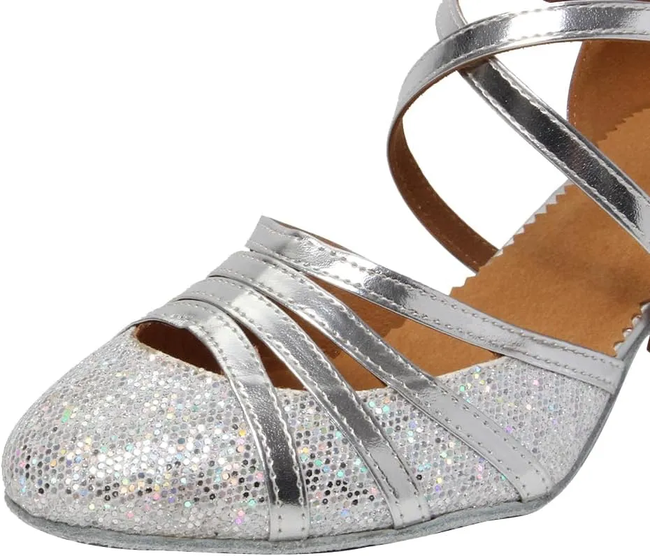 HIPPOSEUS Women's Latin Dance Shoes Closed Toe Sparkle Ballroom Salsa Tango Dance Performance Shoes,FT 053