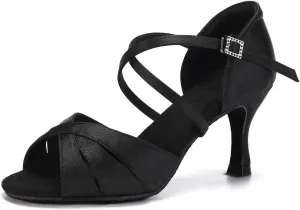 HIPPOSEUS Women's Satin Latin Dance Shoes Professional Indoors Ballroom Salsa Social Beginner Dance Practice Shoes,Model 3047