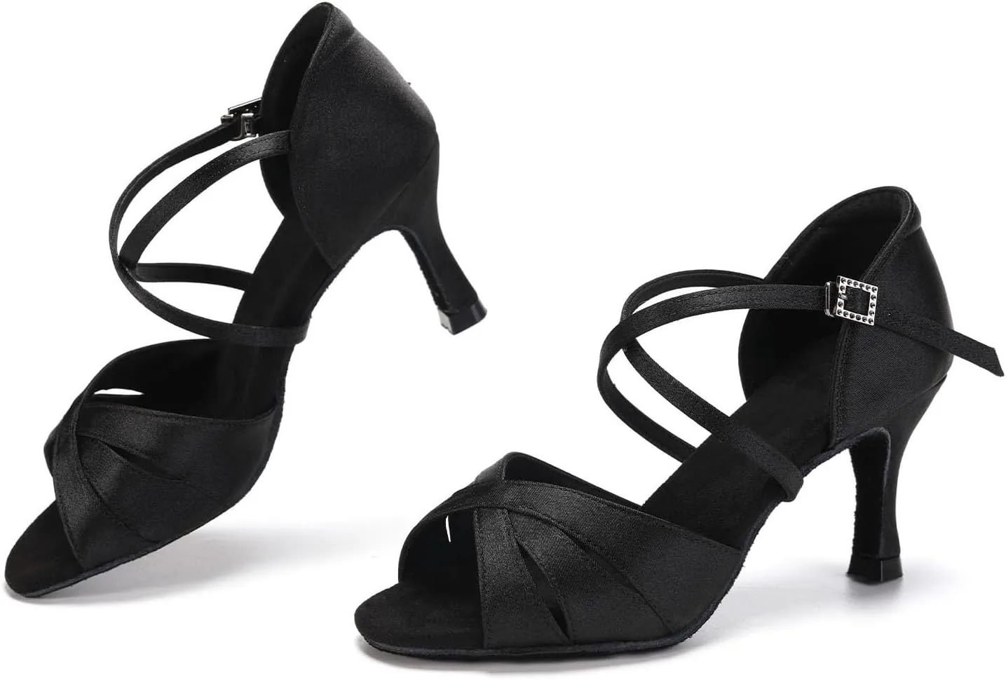 HIPPOSEUS Women's Satin Latin Dance Shoes Professional Indoors Ballroom Salsa Social Beginner Dance Practice Shoes,Model 3047