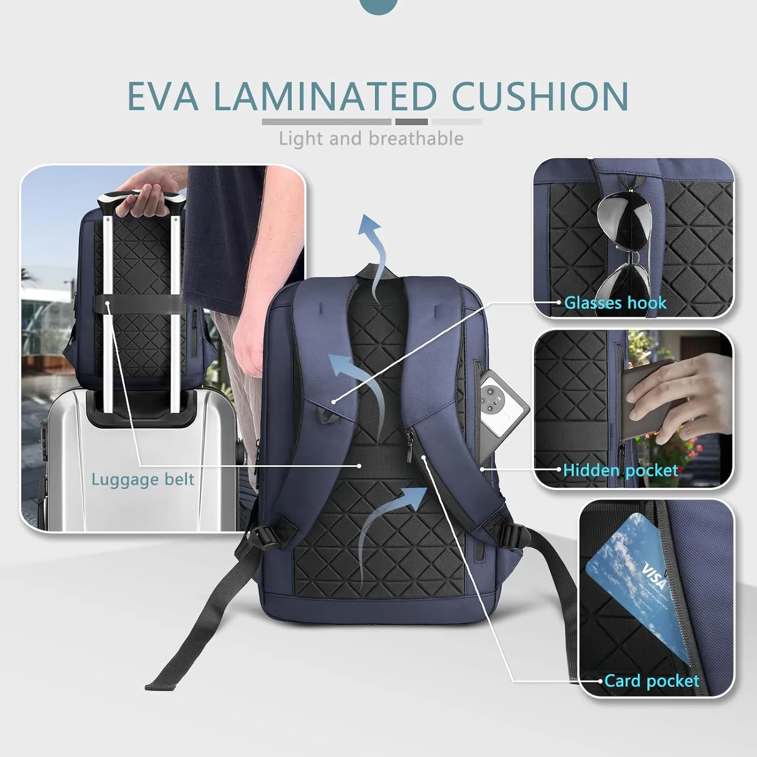 hk Laptop Backpack for Men with USB Charging Port Water-Resistant for 15.6 Inch Computer Bag Durable High-Tech Daypack Casual Backpack for Business Work College Weekender Travel- Blue