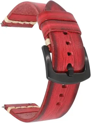 HMFang 18mm 20mm 22mm 24mm Quick Release Vintage Cowhide Leather Watch Strap Black Buckle Waterproof Watch Band Accessories