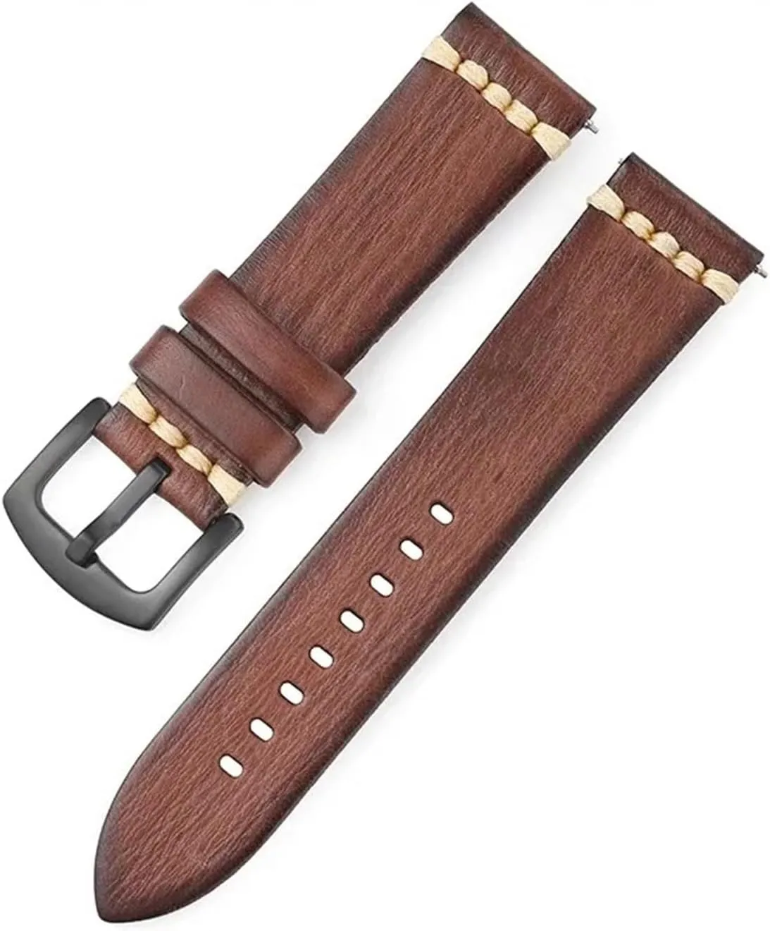 HMFang 18mm 20mm 22mm 24mm Quick Release Vintage Cowhide Leather Watch Strap Black Buckle Waterproof Watch Band Accessories