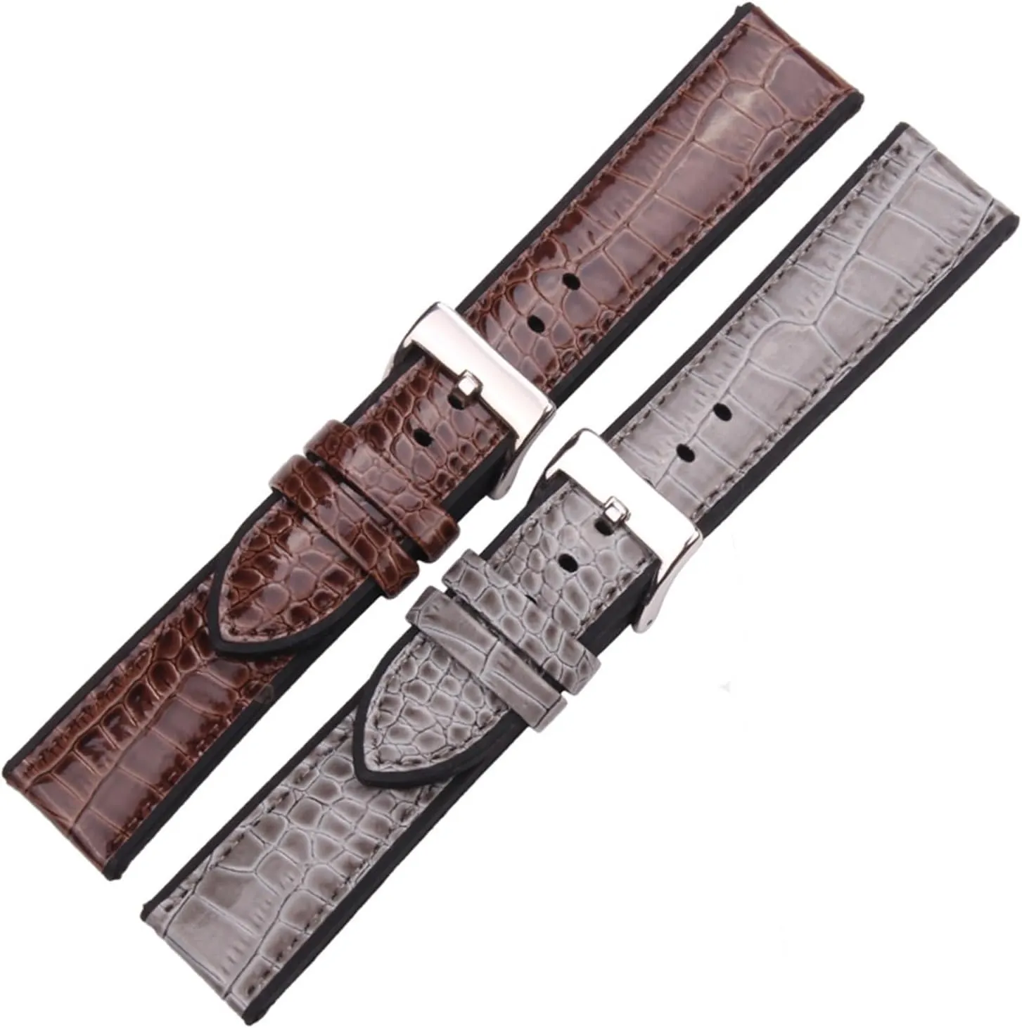 HMFang Genuine Leather And Rubber Watchbands Women Men Coffee Gray 20mm 22mm Watch Band Strap Diving Waterproof Bracelet