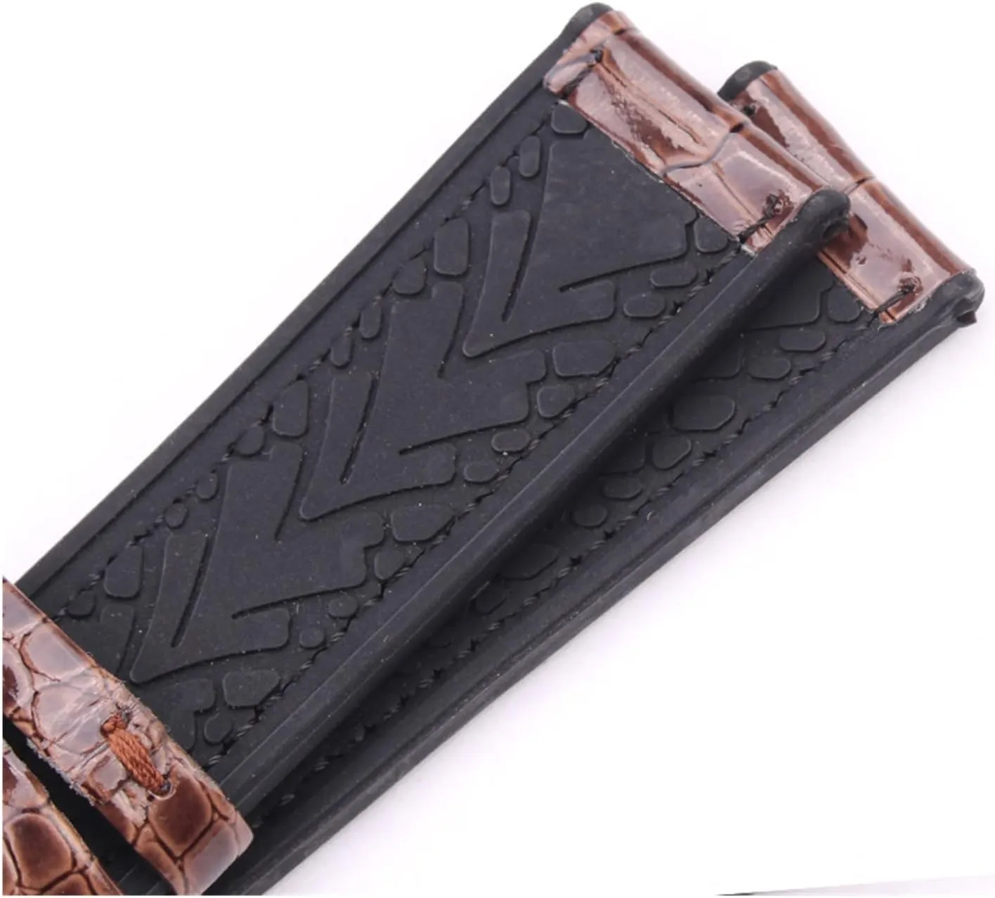 HMFang Genuine Leather And Rubber Watchbands Women Men Coffee Gray 20mm 22mm Watch Band Strap Diving Waterproof Bracelet
