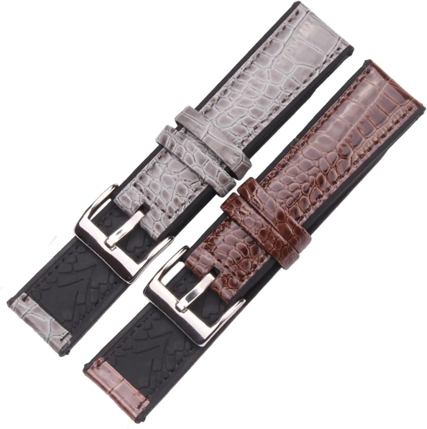 HMFang Genuine Leather And Rubber Watchbands Women Men Coffee Gray 20mm 22mm Watch Band Strap Diving Waterproof Bracelet
