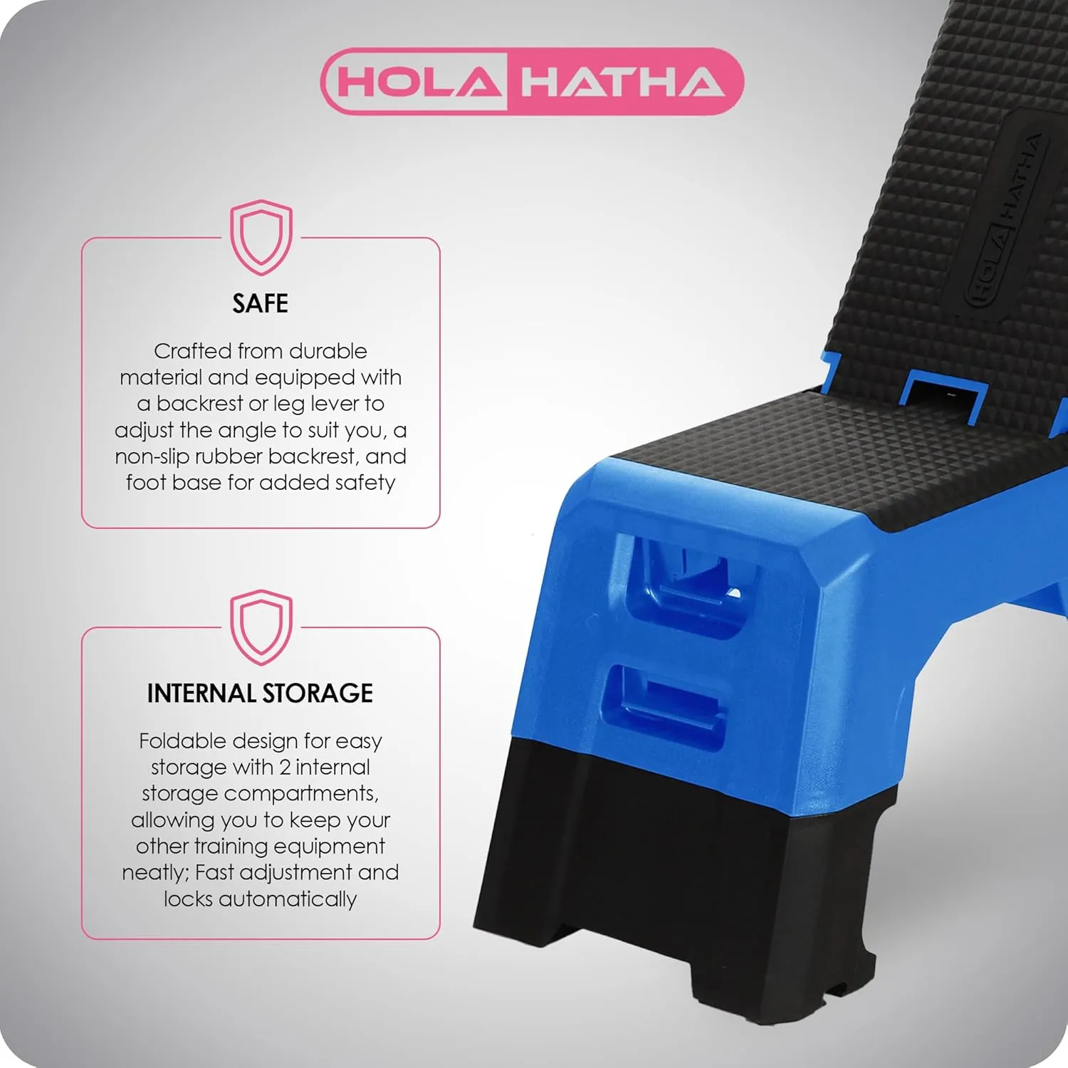 HolaHatha Adjustable Multi-Functional Exercise Bench 440 Pound Capacity Foldable Incline Deck, 8.5 to 14.5 Inch Height, Compact Design,