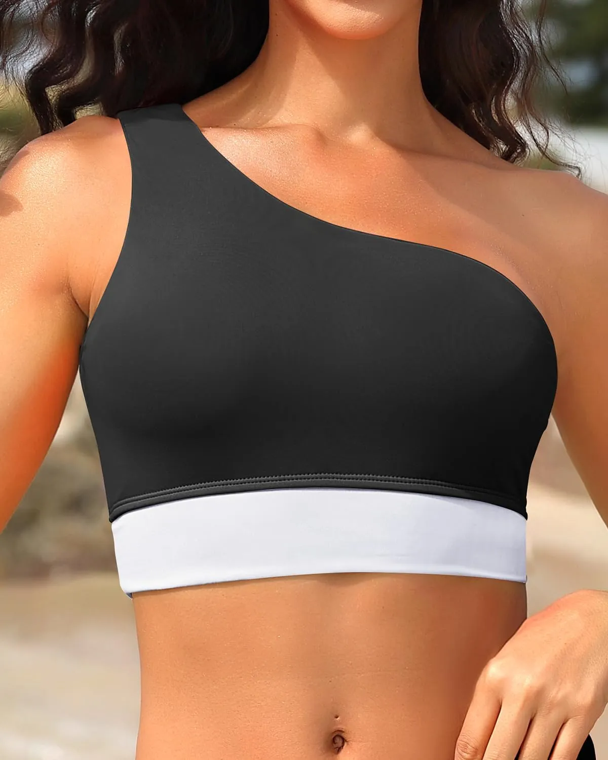Holipick Women One Shoulder Bikini Tops Only Bathing Suit Top Sports Bra Swim Tops Longline Crop Top for Teen Girls