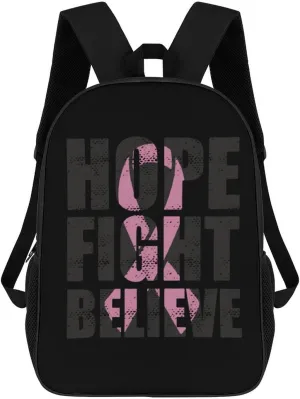 Hope Fight Believe - Breast Cancer Travel Laptop Backpack for Men Women Fashion 17 Inch Shoulder Bag Bookbag Daypack