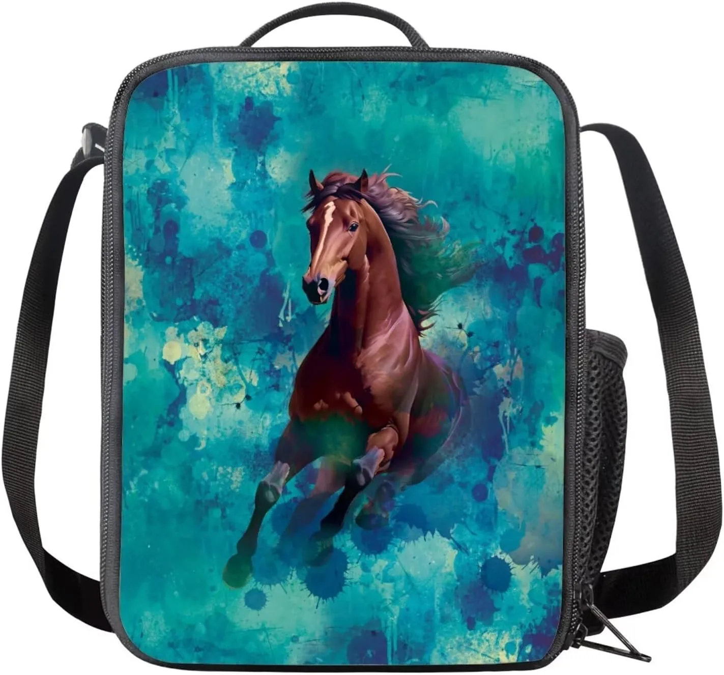 Horse Print Boys Backpack for Kids 6-8 Multi-Functional Toddler Boy Backpack and Lunch Box Set and Mini Pencil Pouch with Compartments for Secondary Schools