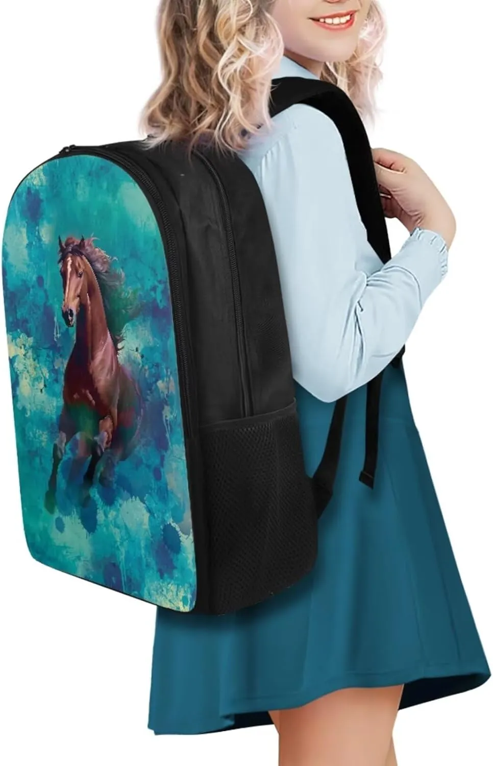 Horse Print Boys Backpack for Kids 6-8 Multi-Functional Toddler Boy Backpack and Lunch Box Set and Mini Pencil Pouch with Compartments for Secondary Schools