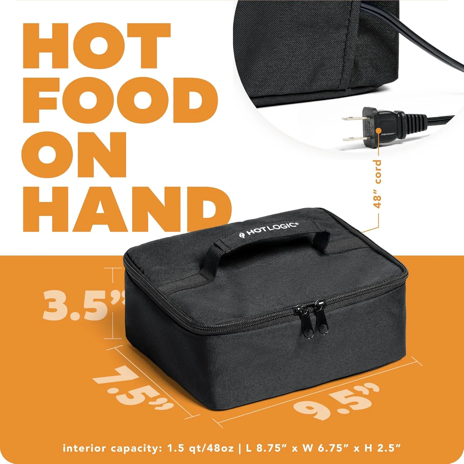 HOTLOGIC Mini Heated Lunch Box- Portable Electric Food Warmer for Men and Women - Great for Work, Office, and Construction - Cook, Reheat, and Eat on the Go - 120V - Black