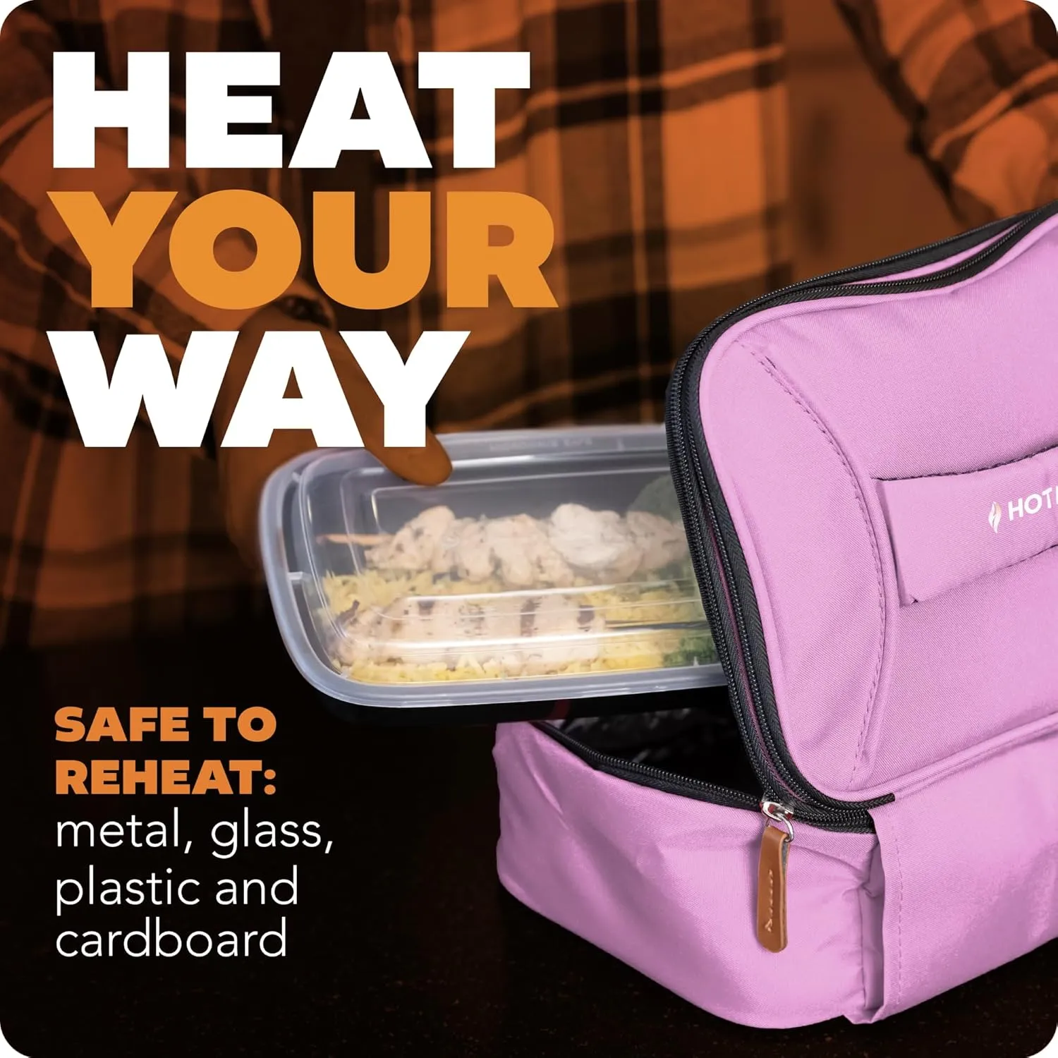 HOTLOGIC Mini XP Portable Electric Lunch Box Food Heater - Expandable Food Warmer Tote and Heated Lunchbox for Adults Work/Car/Home - Easily Cook, Reheat, and Keep Your Food Warm - PINK - 120V