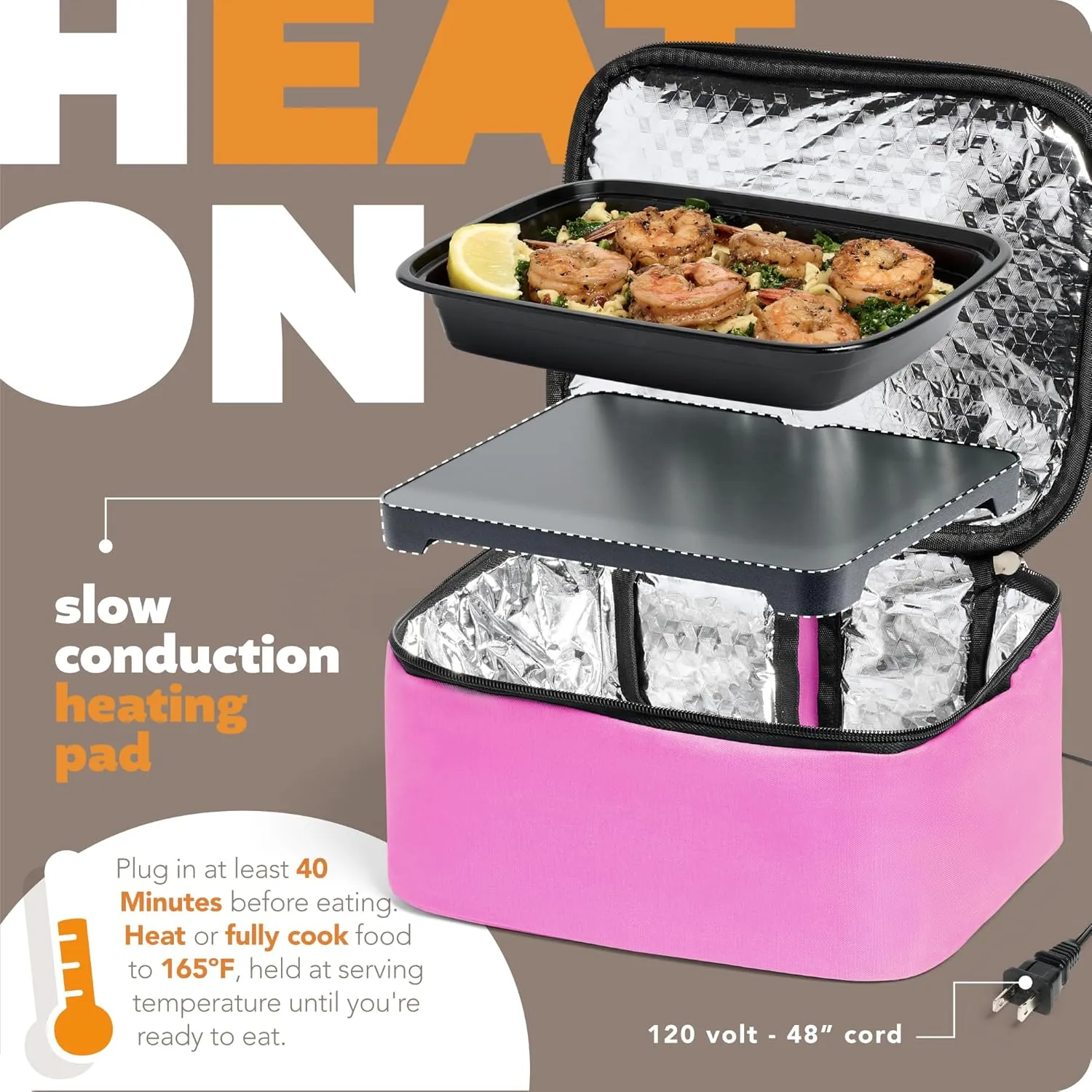 HOTLOGIC Mini XP Portable Electric Lunch Box Food Heater - Expandable Food Warmer Tote and Heated Lunchbox for Adults Work/Car/Home - Easily Cook, Reheat, and Keep Your Food Warm - PINK - 120V