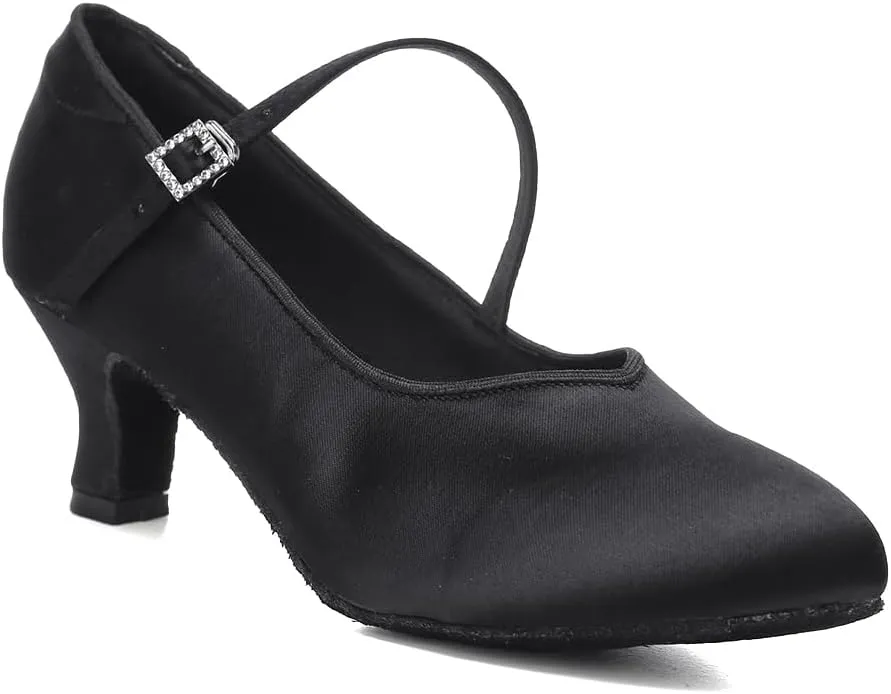 HROYL Ballroom Dance Shoes Women Low heel Colsed Toe Satin Latin Salsa Batchata Social Ballroom Dancing Pumps