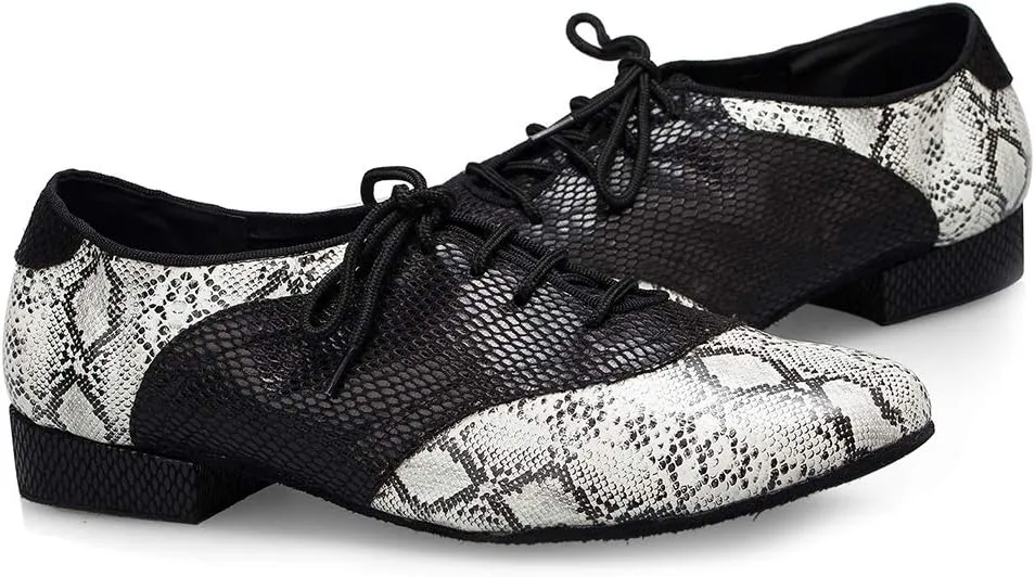 HROYL Men's Standard Latin/Jazz Dance Shoes Leather lace-up Ballroom W-701