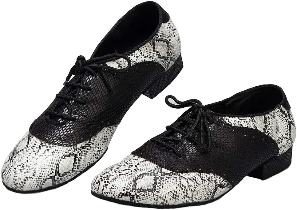 HROYL Men's Standard Latin/Jazz Dance Shoes Leather lace-up Ballroom W-701