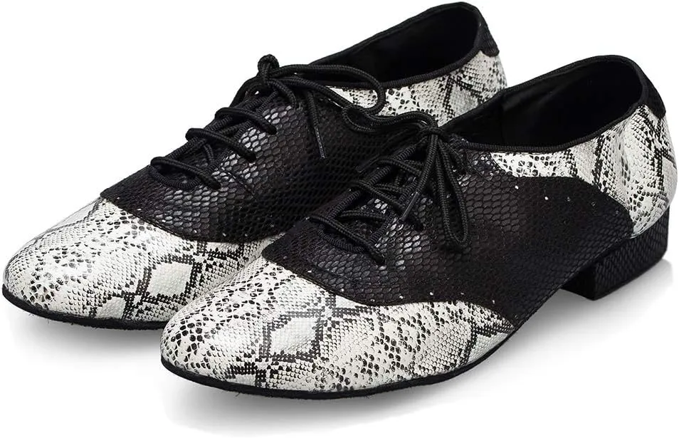 HROYL Men's Standard Latin/Jazz Dance Shoes Leather lace-up Ballroom W-701