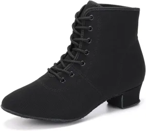 HROYL Women's Latin Dance Boots Low Heel Close Toe Ballroom Tango Performance Practice Teaching Dancing Shoes,LHD-GBNJB