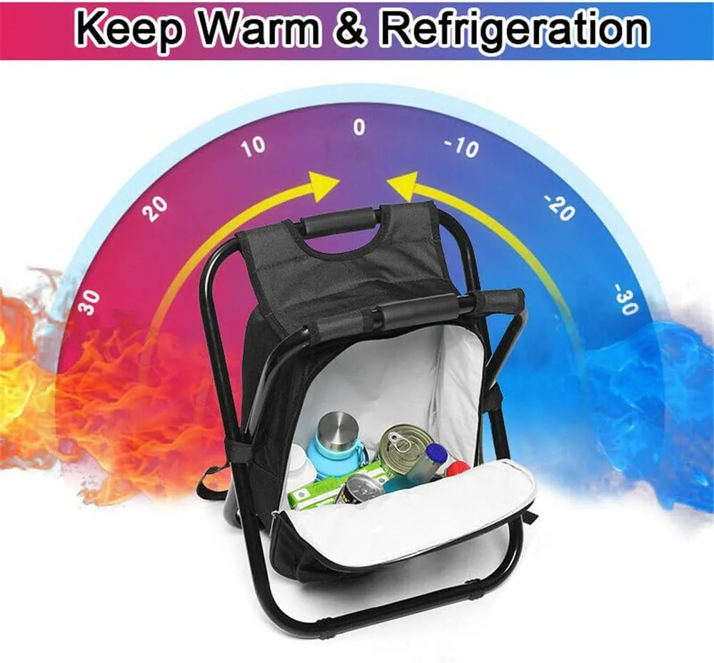 HTTMT - Folding Stool Insulated Cooler Bag Backpack Chair Beach Fishing Camping Hiking [Item Number: ET-Seat001]