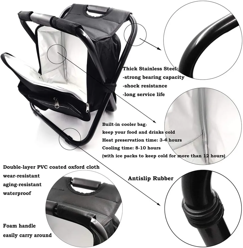 HTTMT - Folding Stool Insulated Cooler Bag Backpack Chair Beach Fishing Camping Hiking [Item Number: ET-Seat001]