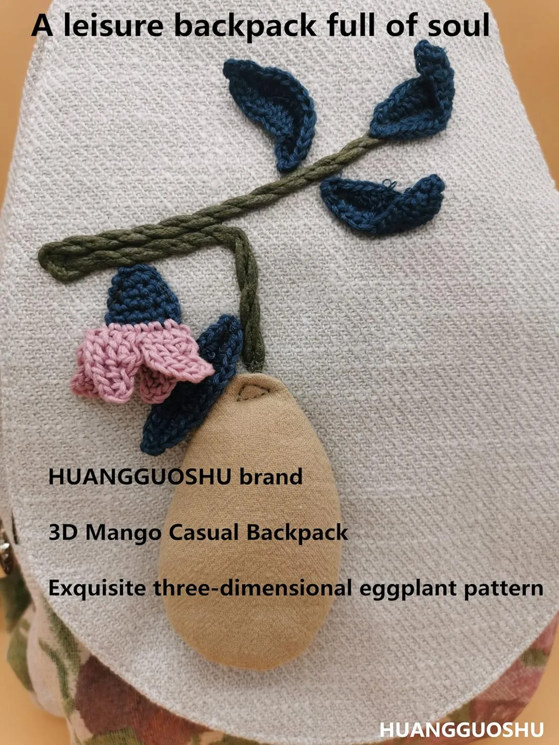 HUANGGUOSHU Women Cotton Woven Hippie Hemp Boho Canvas Embroidery Multi Pocket Retro Cute Backpack Wallet Backpack Mango