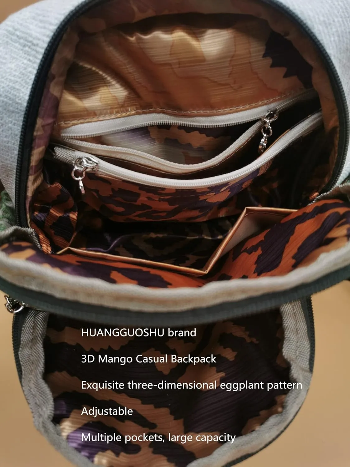 HUANGGUOSHU Women Cotton Woven Hippie Hemp Boho Canvas Embroidery Multi Pocket Retro Cute Backpack Wallet Backpack Mango
