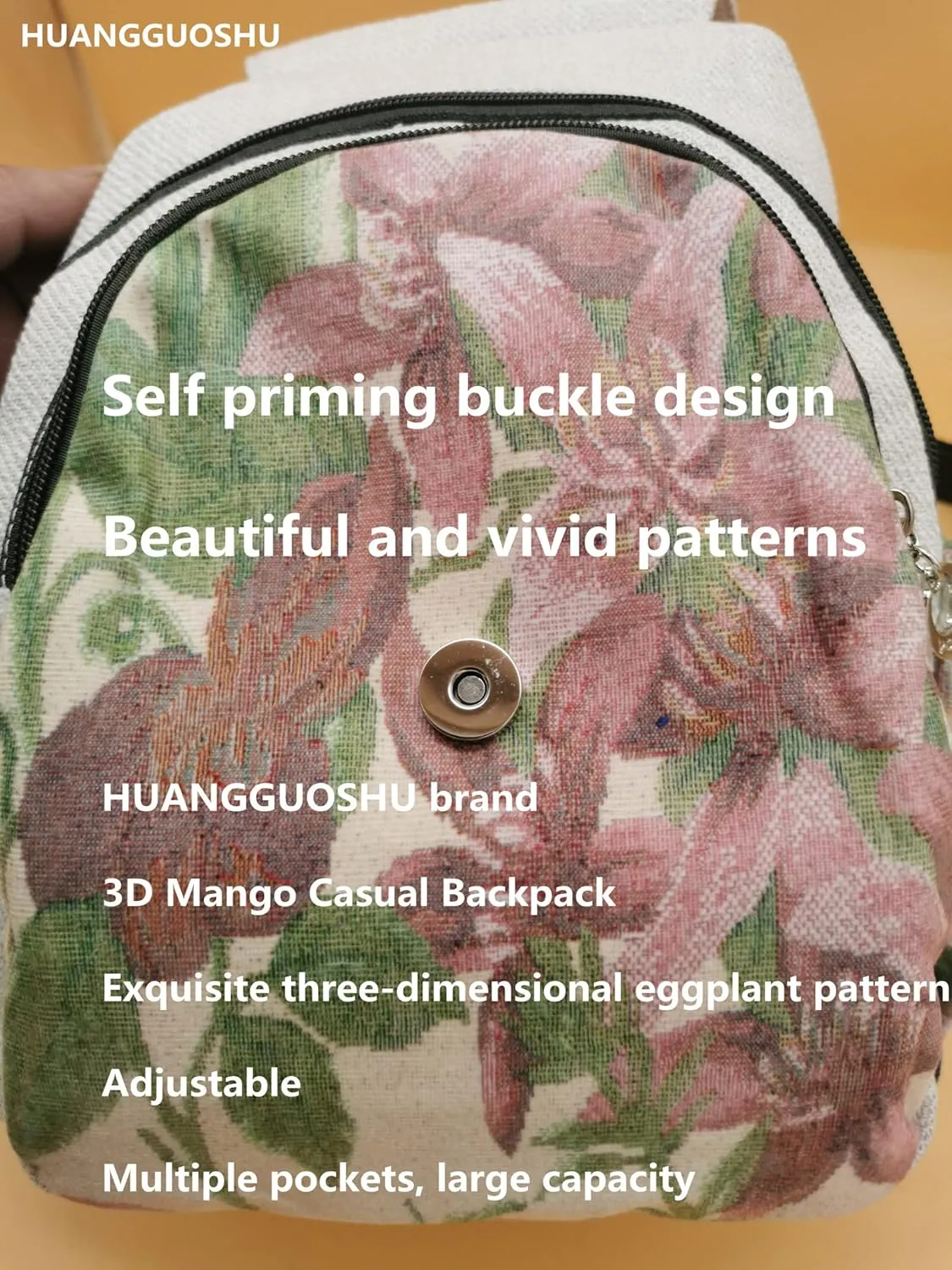 HUANGGUOSHU Women Cotton Woven Hippie Hemp Boho Canvas Embroidery Multi Pocket Retro Cute Backpack Wallet Backpack Mango
