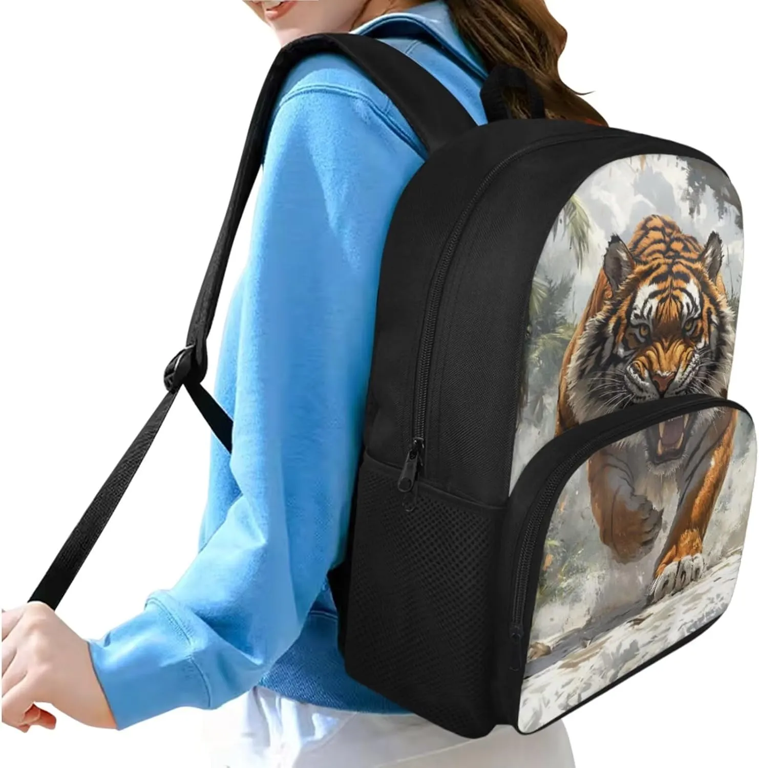 HUGS IDEA 3D Tiger Backpack Set for Boys Cool Kids Backpack for Boys 8-12 Large School Bookbag with Lunch Box and Pencil Box Lightweight School Bag Set for Elementary Students 3 in 1