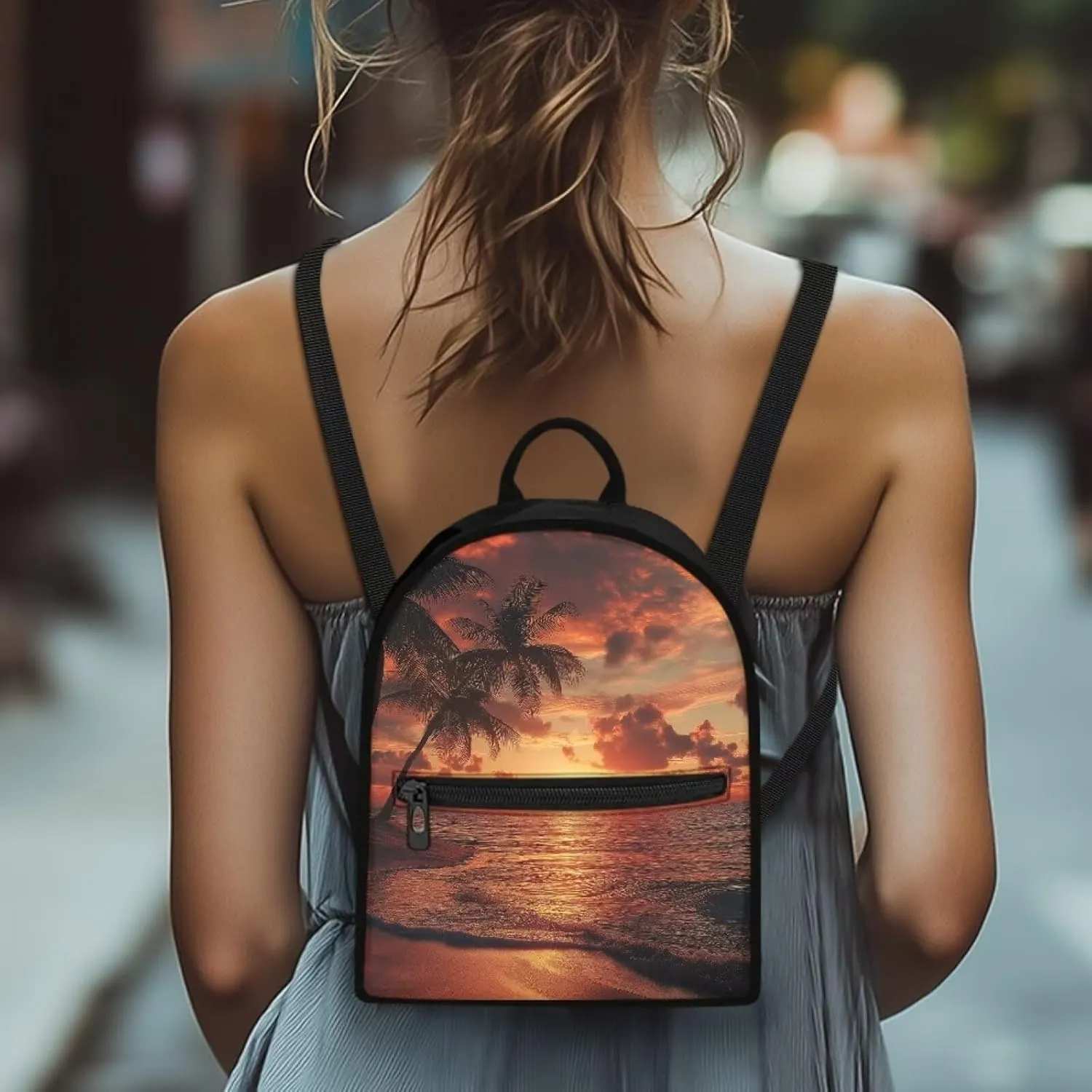 HUGS IDEA Beach Backpack Purse for Women Coast Mini Backpakc for College Skull Travel Shoulder Bag Small Cell Phone Backpack Mini Purse Casual Rucksack Portable Back Pack