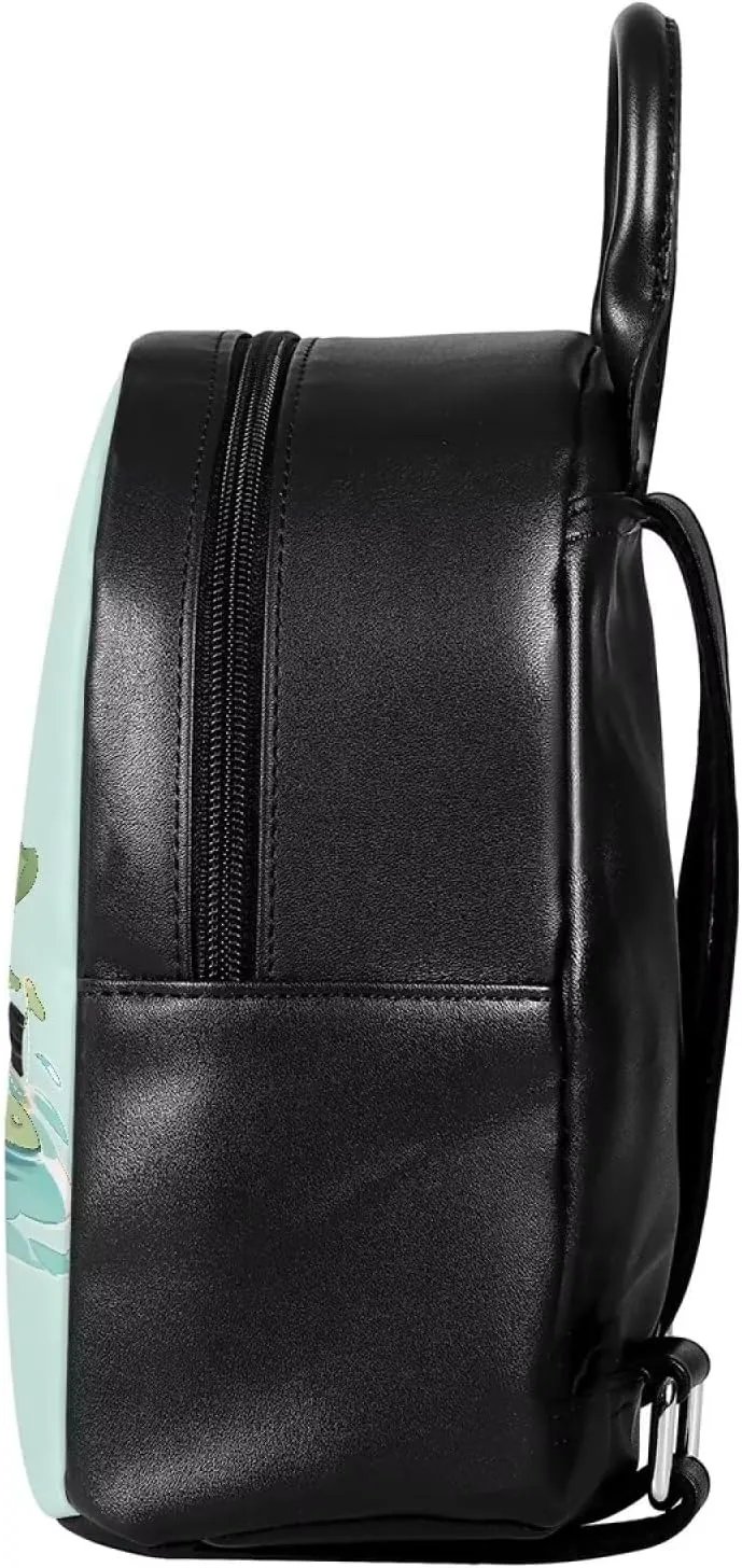 HUGS IDEA Cute Otter Print Mini Backpack for Women Girls PU Leather Small Backpack Purse Shoulder Bag for Adult Kids School Travel