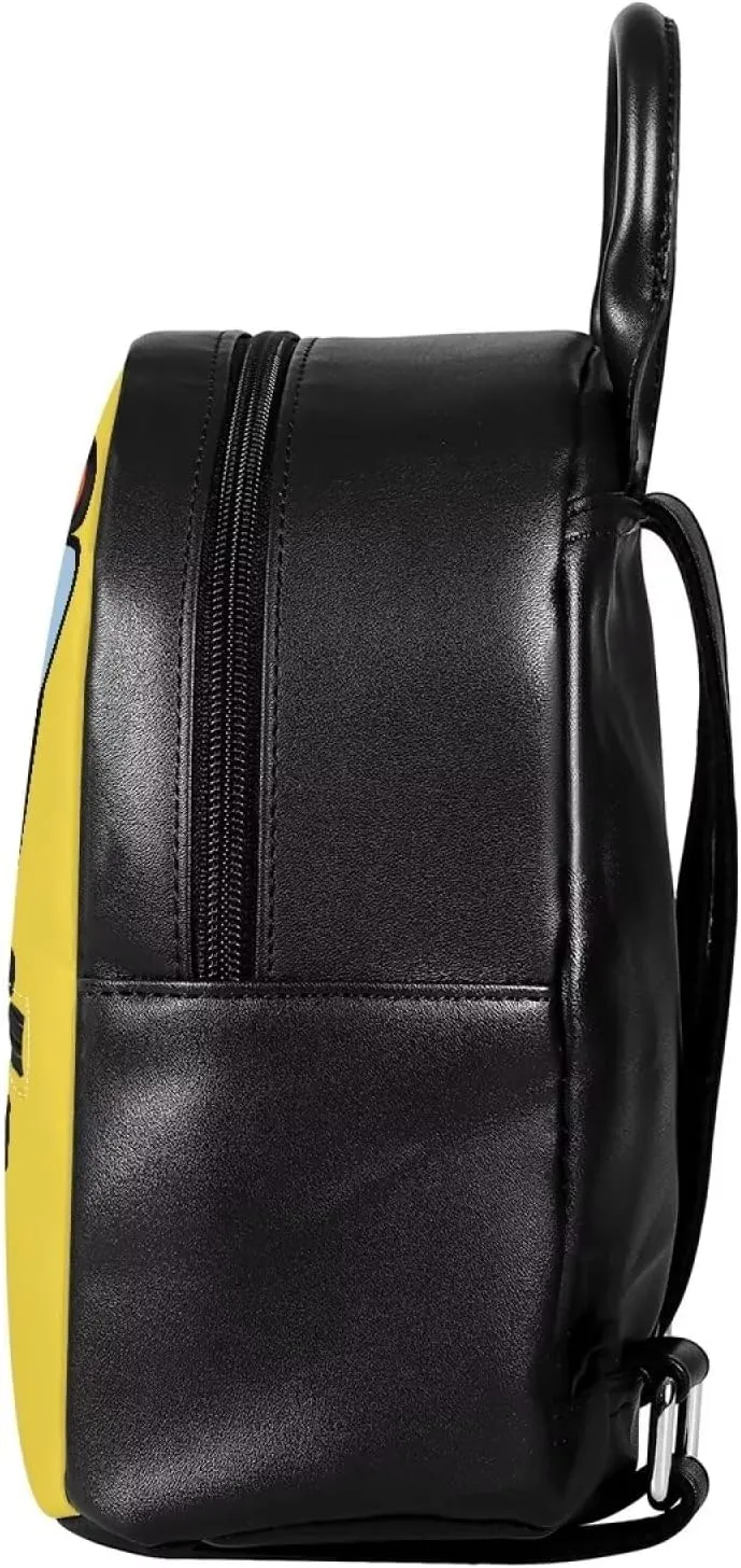 HUGS IDEA School Bus Print Mini Backpack Purse for Women PU Leather Durable Shoulder Bag Pouch for Travel Shopping