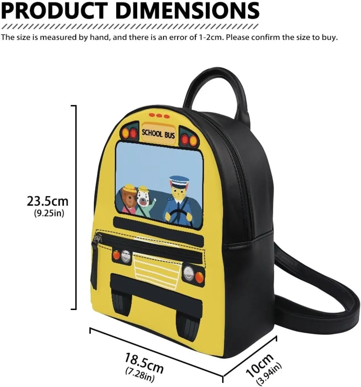 HUGS IDEA School Bus Print Mini Backpack Purse for Women PU Leather Durable Shoulder Bag Pouch for Travel Shopping