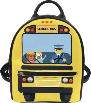 HUGS IDEA School Bus Print Mini Backpack Purse for Women PU Leather Durable Shoulder Bag Pouch for Travel Shopping